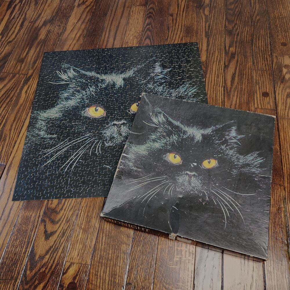 Black Cat Springbok Puzzle 50 Piece Midnight 70s Halloween Spell